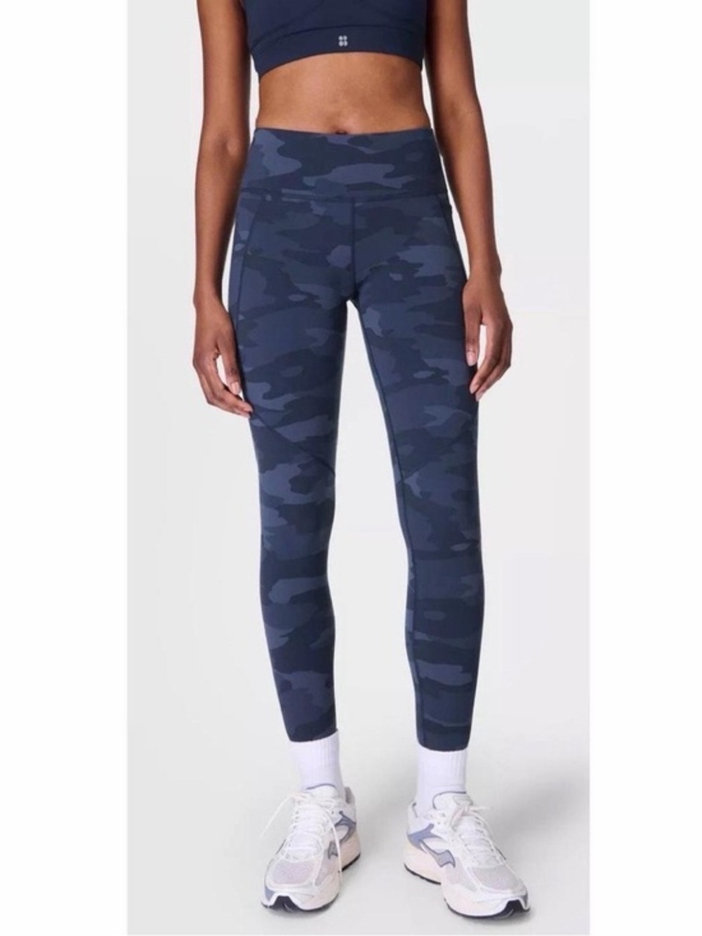 Sweaty Betty Power 7/8 Leggings Blue Camo Print Size Large US 10 Workout Gym